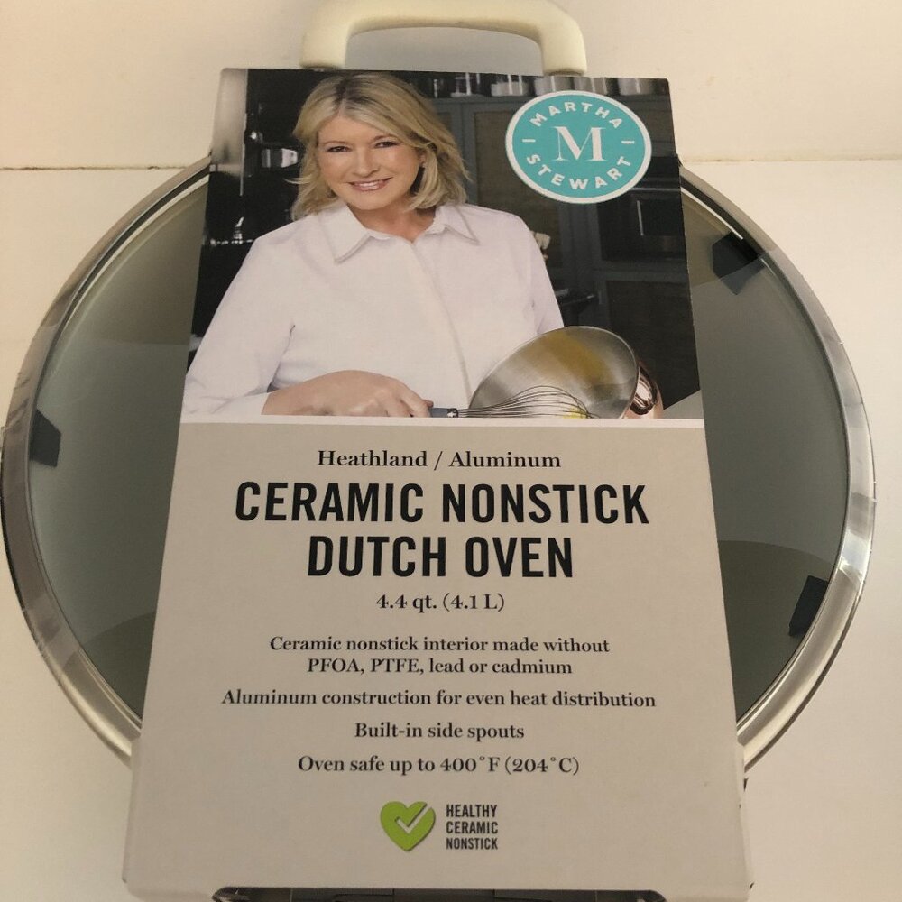 Martha Stewart 4.4-quart ceramic white nonstick Dutch oven w/Lid& handles NWT
